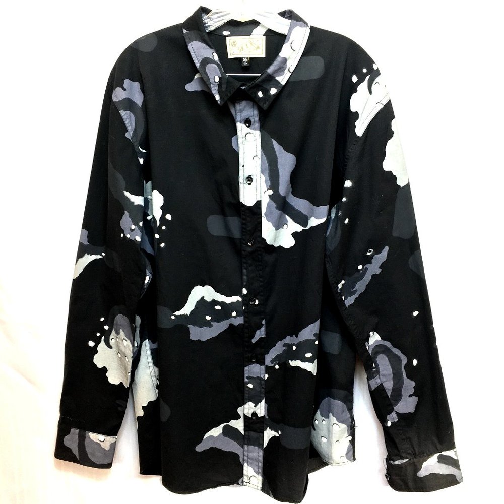 Rook Black Grey Camo Long Sleeve Button Down  Cotton Shirt Sz XL